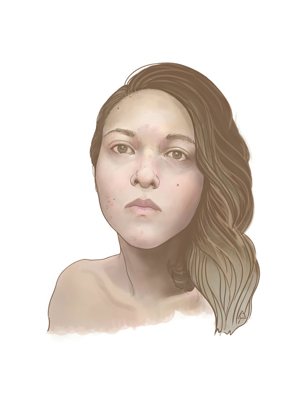 Digital painting portrait of woman with medium length brown hair

