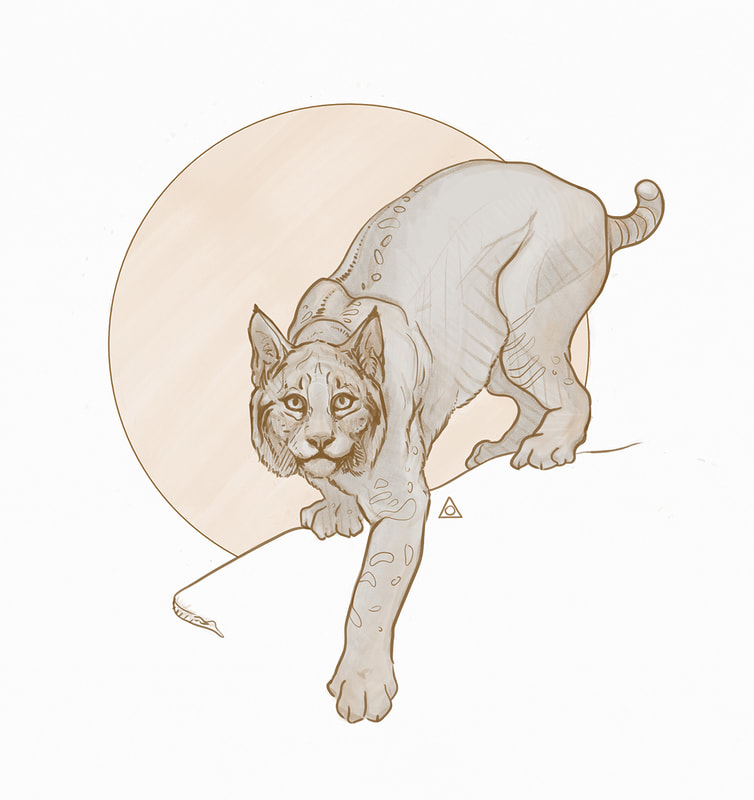 Digital illustration of bobcat approaching viewer
