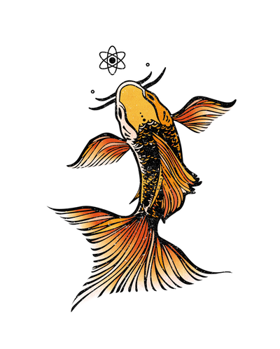 Coloured goldfish tattoo design