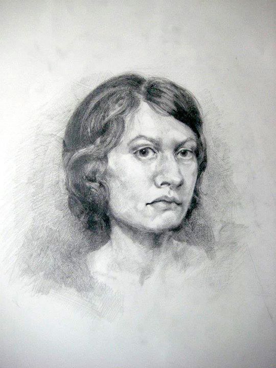 Graphite portrait of woman head
