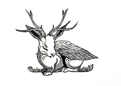 Jackalope with wings illustrated animal art print